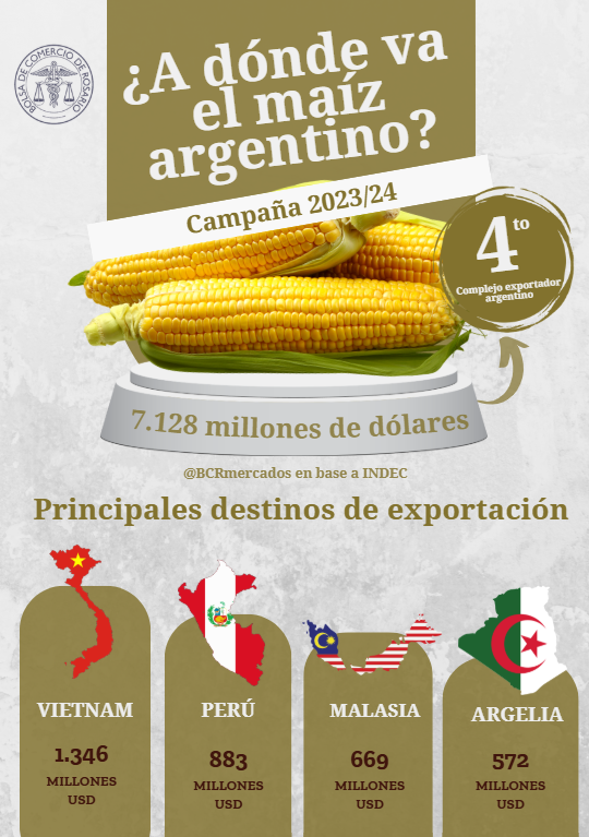 ¿A qué no adivinás cuáles fueron los cuatro países que compraron mayor cantidad de maíz argentino en la campaña 2023/24?